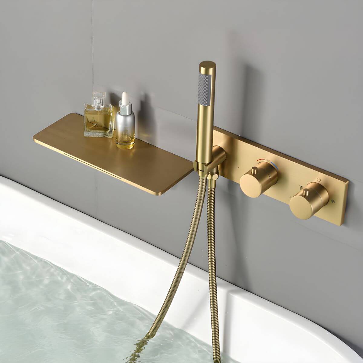 Yellow Gold Bathtub Faucet with Hand Shower