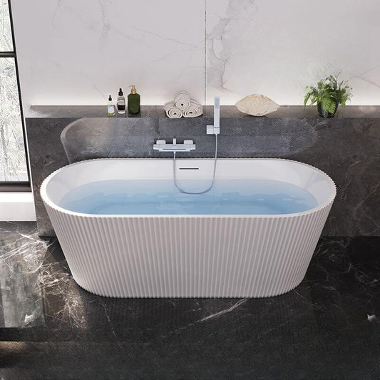 Luxurious soaking tub highlighted in bright bathroom