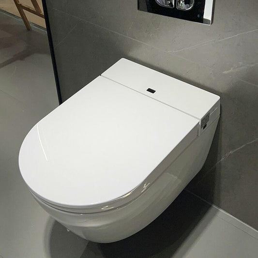 Modern white wall mount bidet with elongated bowl shape