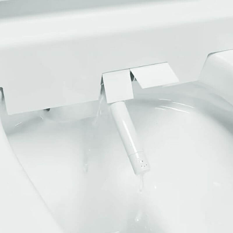 Vitreous china white bidet in a bathroom setting