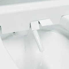 Vitreous china white bidet in a bathroom setting