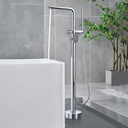 Modern chrome-plated copper bathtub faucet with waterfall flow and hand shower