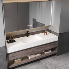 Fade Resistant Cocoa Bathroom Vanity with Sintered Stone Countertop