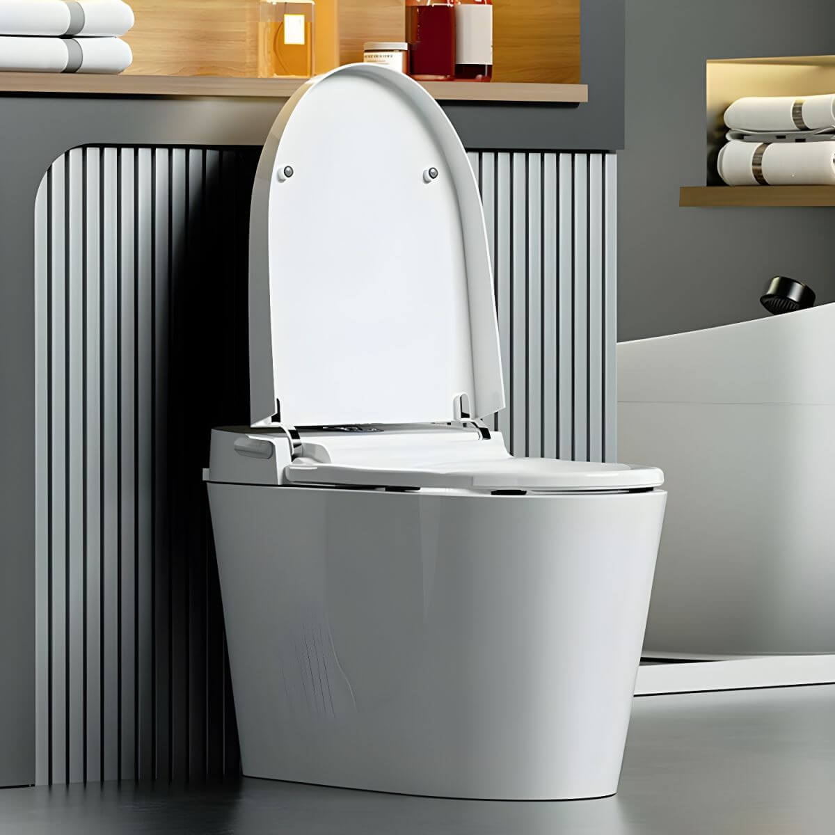 Heated seat bidet in modern bathroom