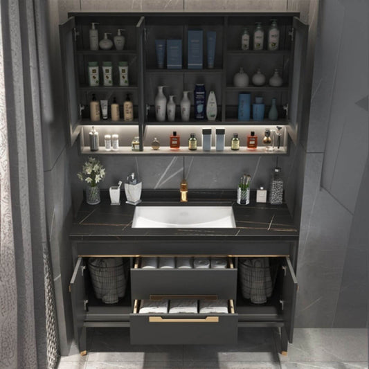 Modern bathroom vanity with aureate faucet