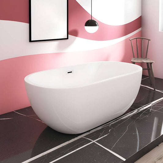 Freestanding acrylic oval bath tub in white