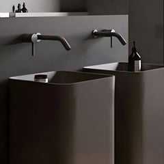 Brown rectangular sink made of engineered stone