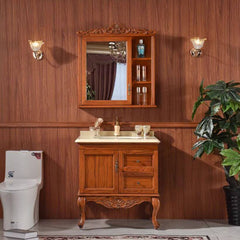 French Country Bathroom Vanity with Golden Faucet