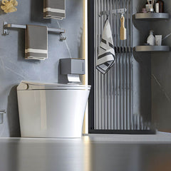 Grey bathroom accessory set displayed on a countertop