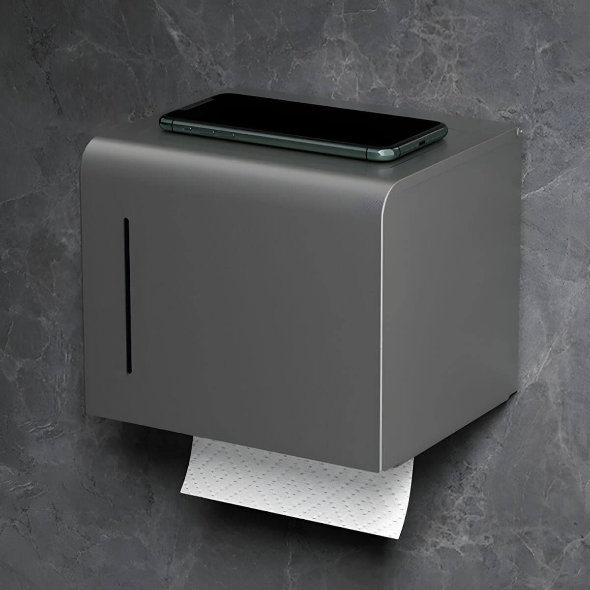 Metal bathroom accessories in modern grey finish