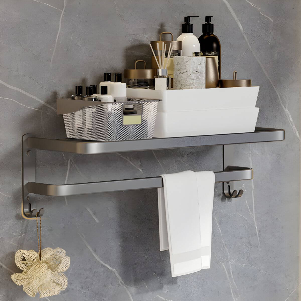 Metal bathroom accessories in modern grey finish