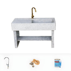 Marble console sink with modern faucet