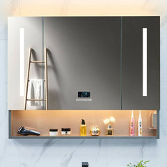 Modern grey medicine cabinet with soft close hinges