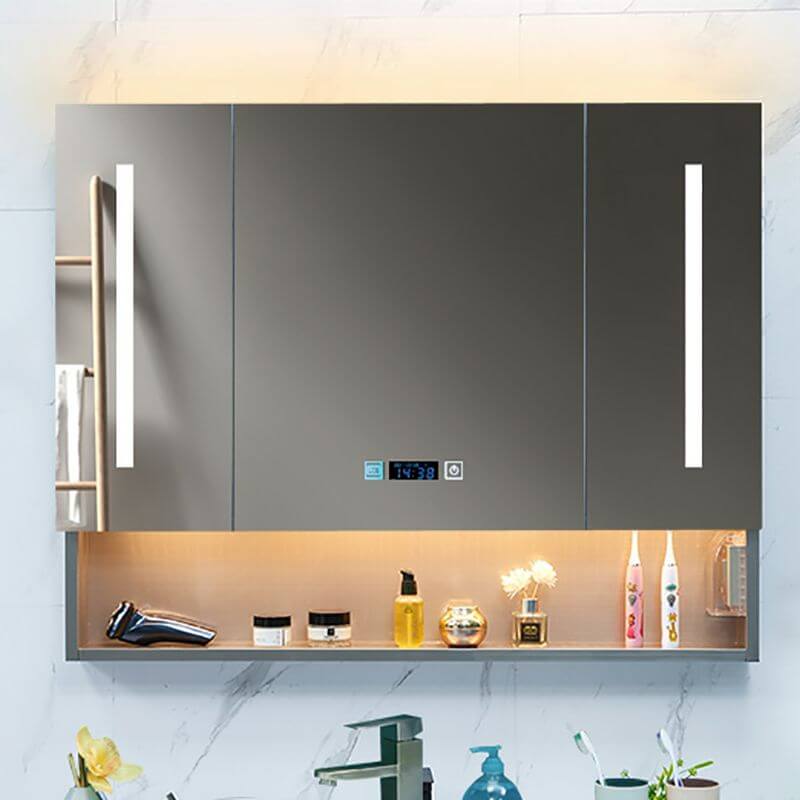 Modern grey medicine cabinet with soft close hinges