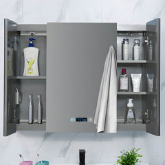 Grey stainless steel modern medicine cabinet front view