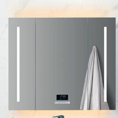 Grey stainless steel modern medicine cabinet front view