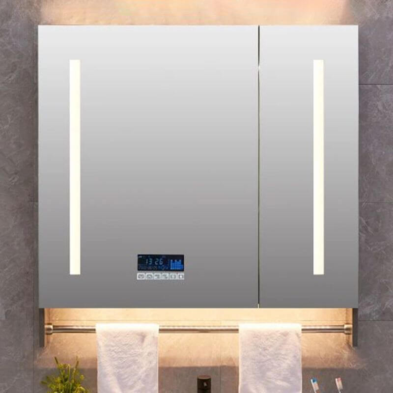 grey stainless steel medicine cabinet exterior