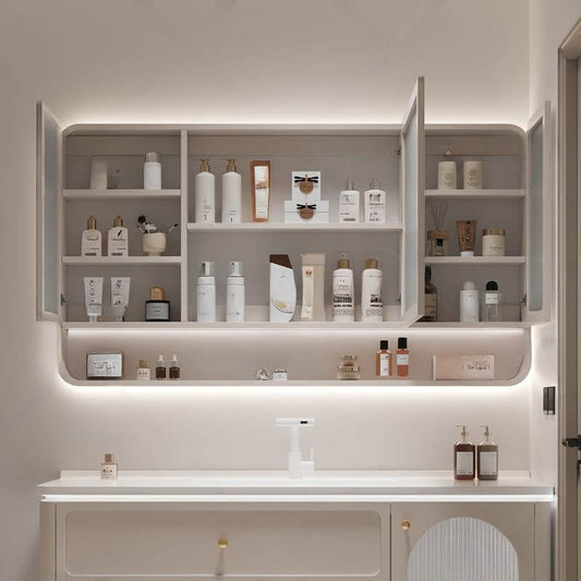 White surface mount medicine cabinet with shelves