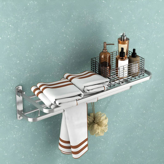 Grey metal towel rack with paper holder