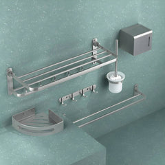 Stylish bathroom accessory set on display