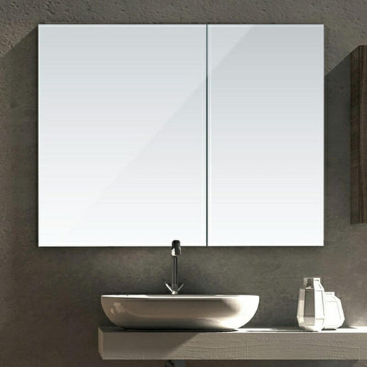 Large modern medicine cabinet with mirror in a stylish bathroom