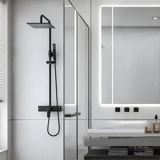 Adjustable shower head in modern bathroom