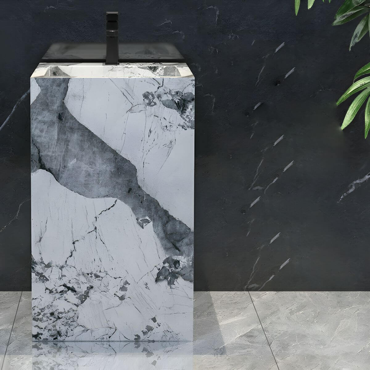 White Rectangular Marble Sink