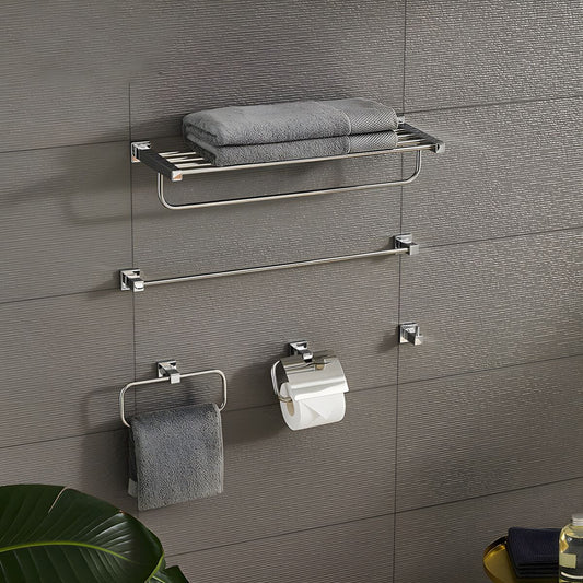 Metal Silver Bathroom Hardware Set on a bathroom wall