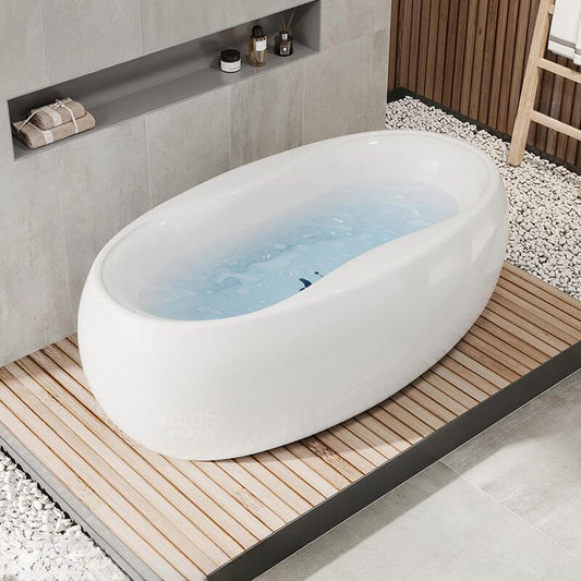 Minimalist white freestanding bathtub from above