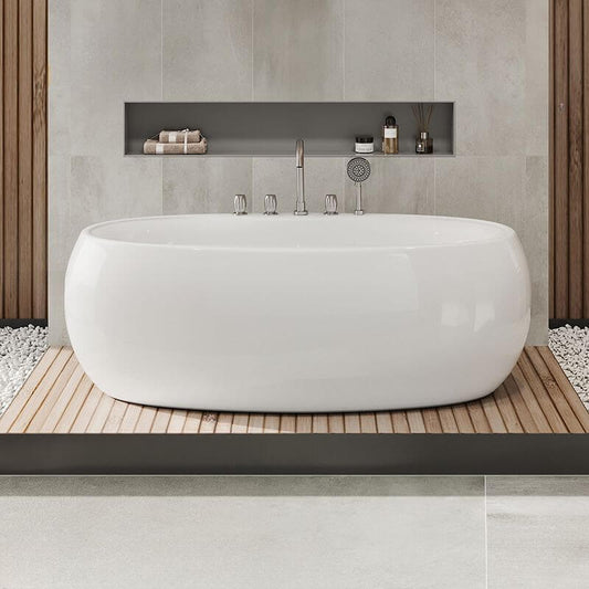 Modern roll top bathtub in a sleek bathroom