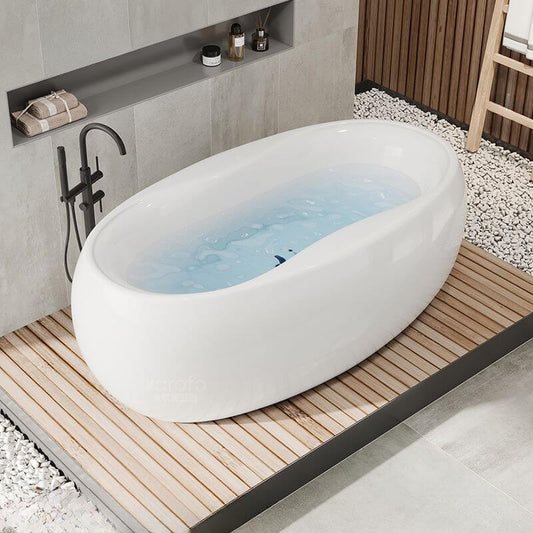 Close-up of roll top design on acrylic bathtub