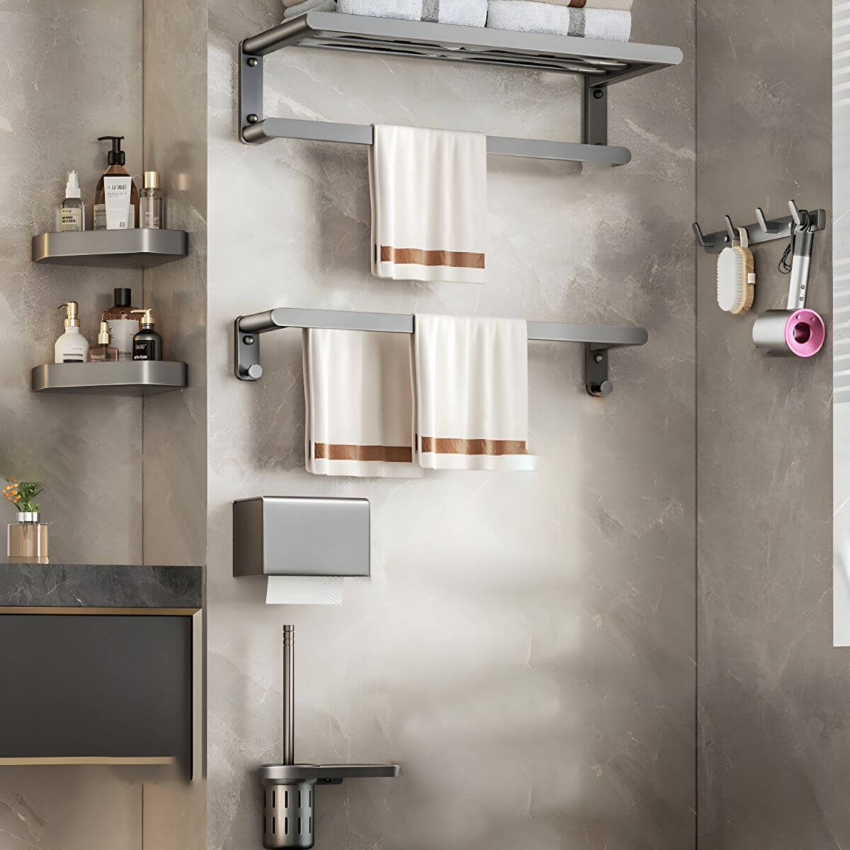 Metal paper holder and towel bar