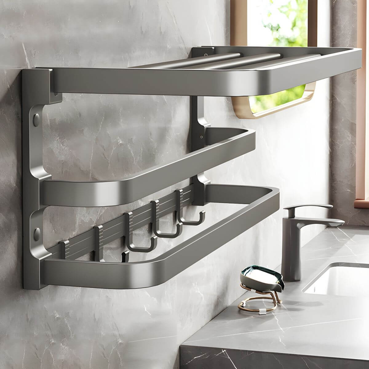 Metal paper holder and towel bar