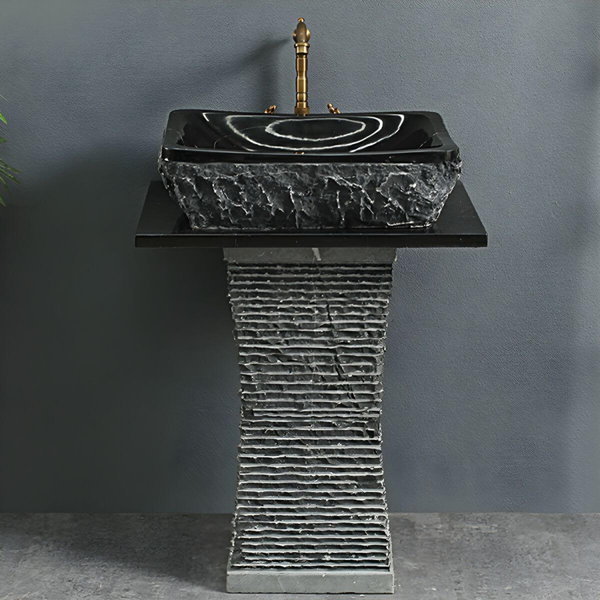 rectangular black marble sink