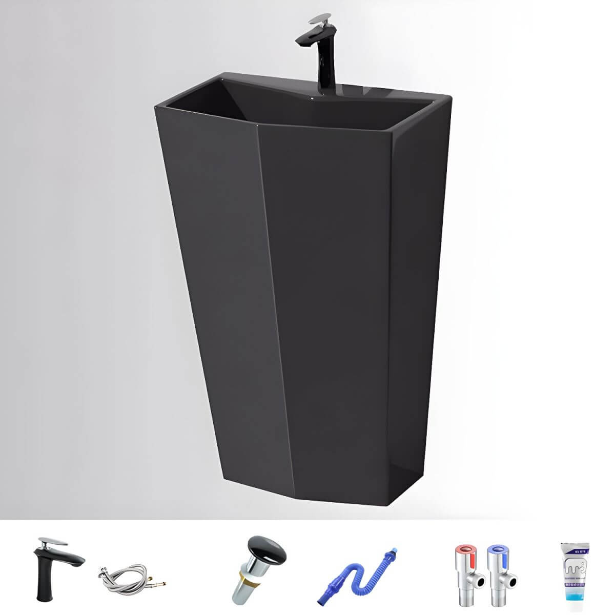 Red Modern Ceramic Pedestal Sink