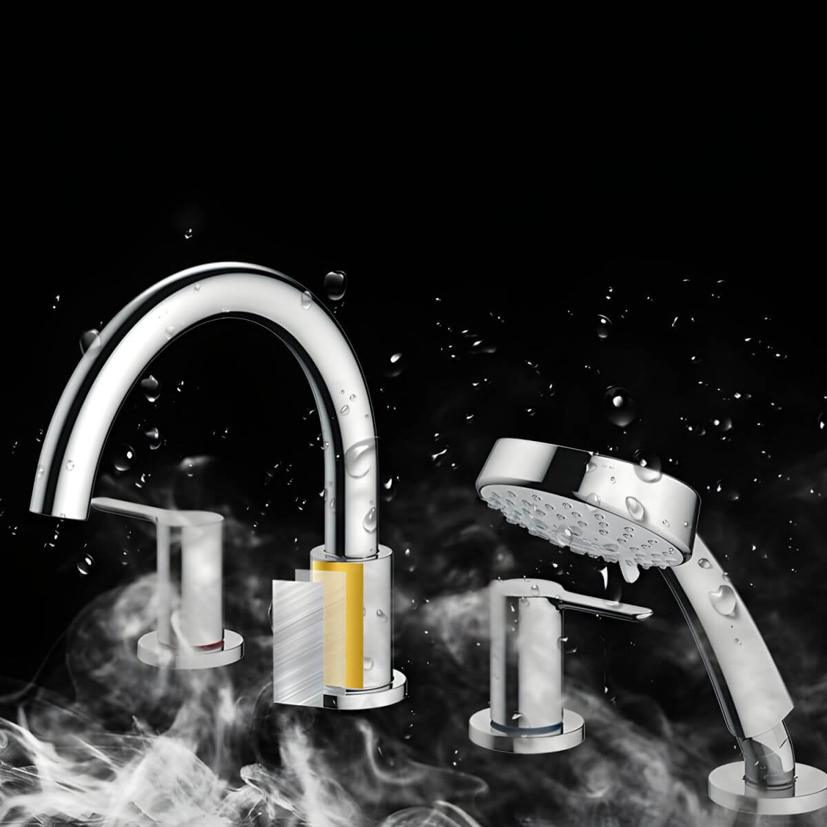 Sleek chrome bathtub faucet features