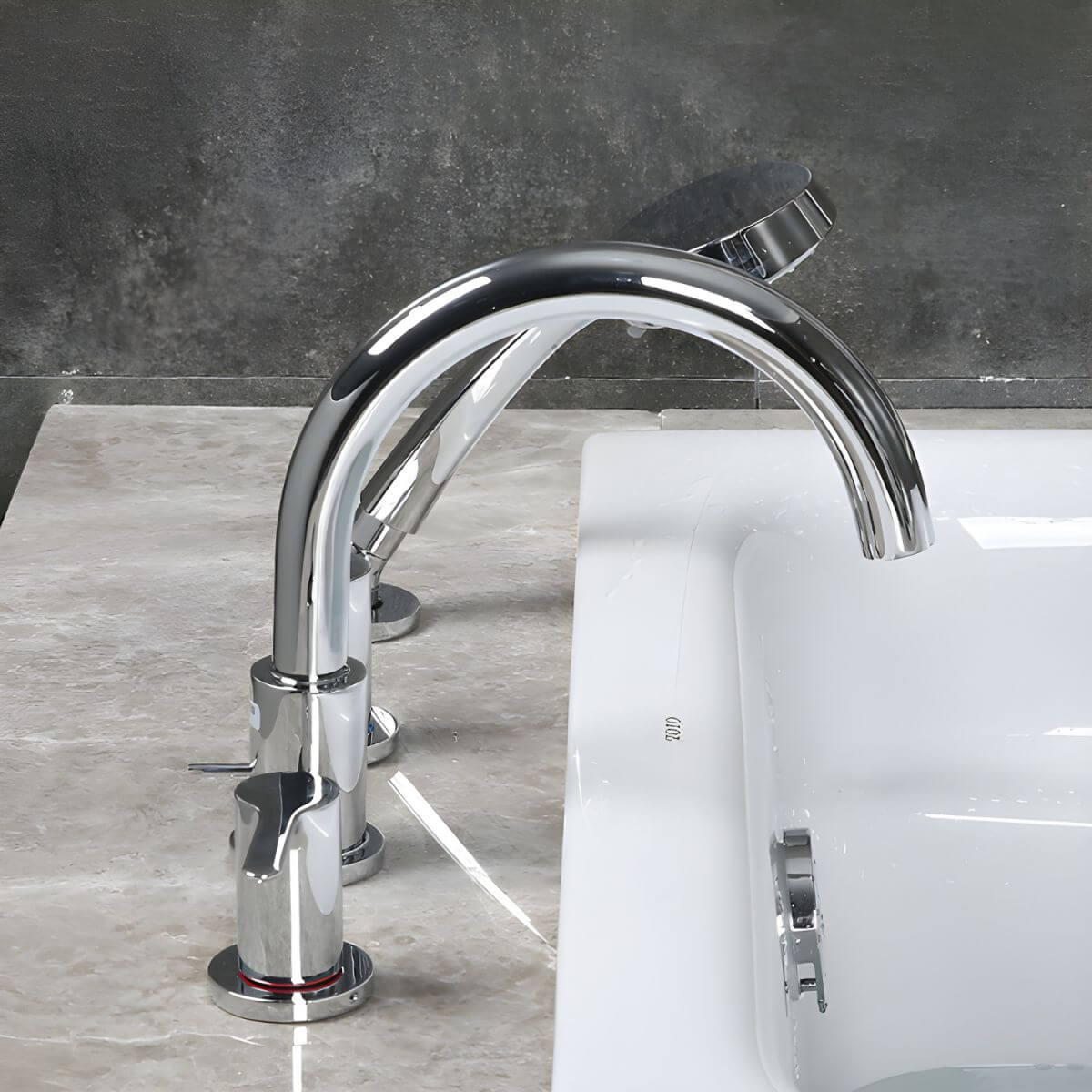 Counter mounted bathtub faucet installation