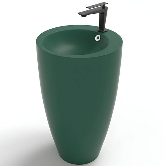 Modern Circular Ceramic Pedestal Sink in Green