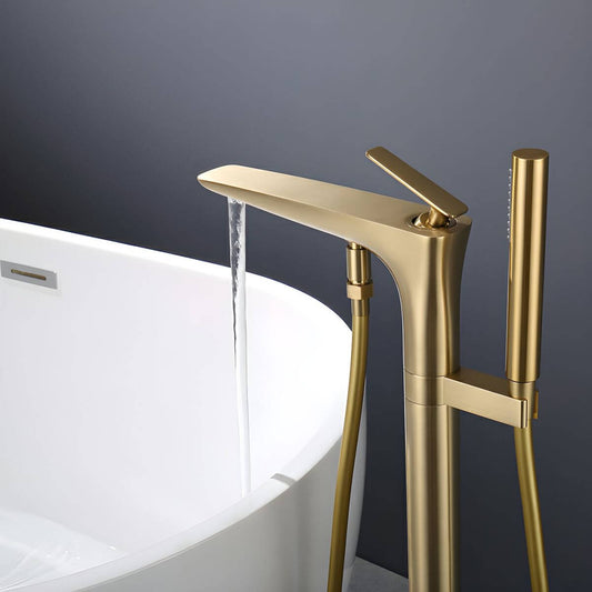 Free standing bathtub faucet with hand shower