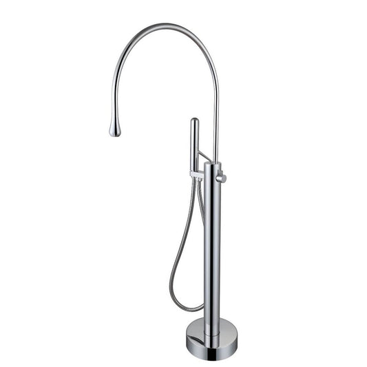 Brass floor mounted bathtub faucet with hand shower and valve for a luxurious bath experience