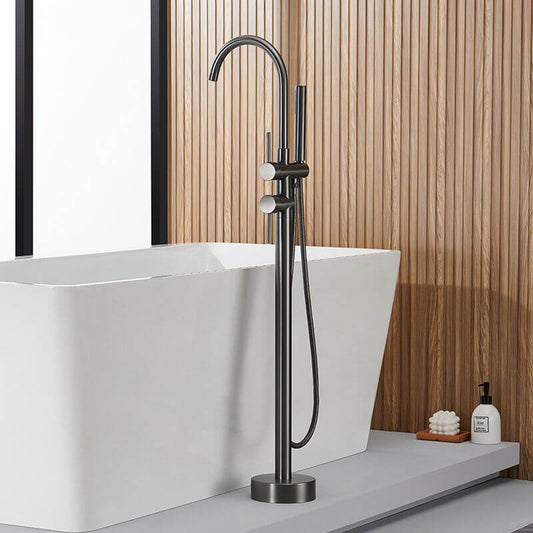 Modern floor mounted bathtub faucet with hand shower