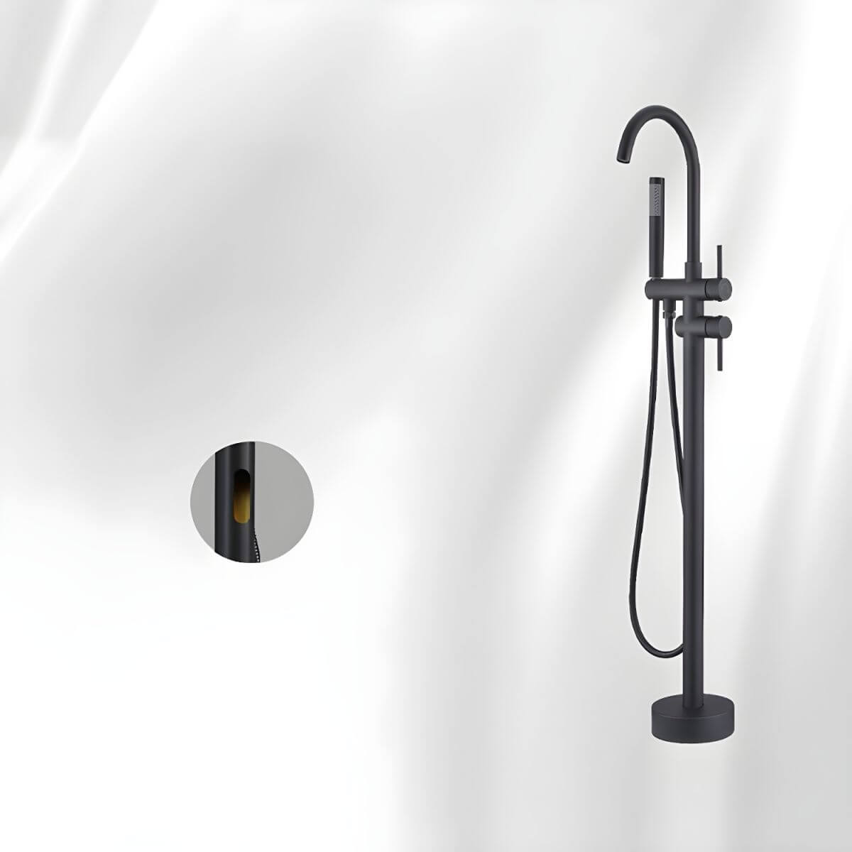 Gold color option of the bathtub faucet in minimalist decor