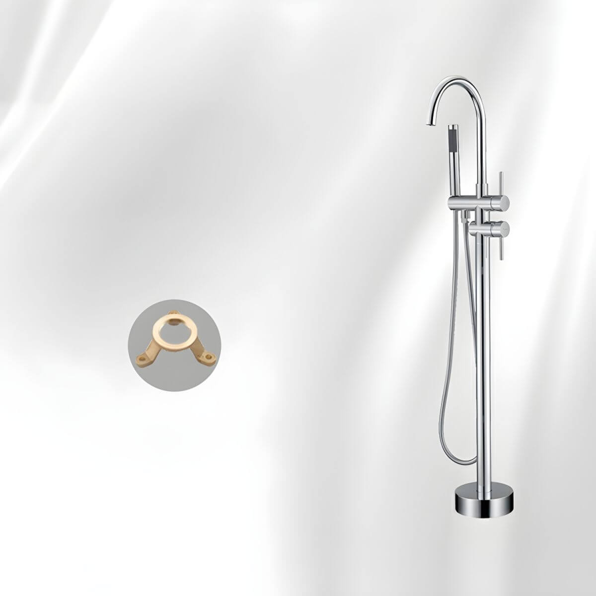 Silver plated copper bathtub faucet in a bathroom setting