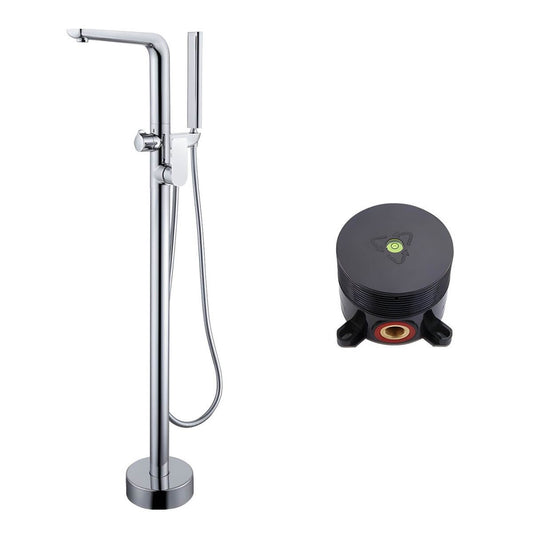 Copper floor mounted bathtub faucet with hand shower and scratch-resistant finish