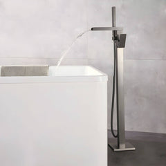 Modern floor-mounted bathtub faucet in black