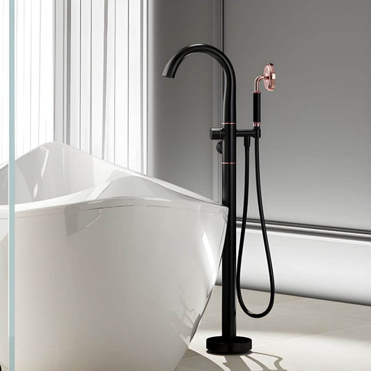 Modern Floor Mounted Bathtub Faucet in Silver