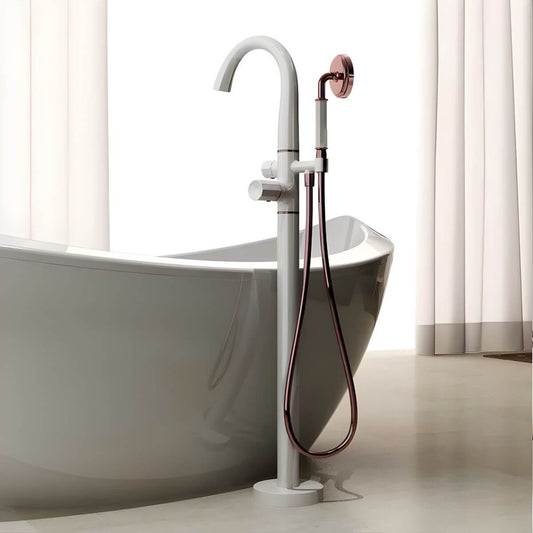 Rose Gold Free Standing Bathtub Faucet with Hand Shower