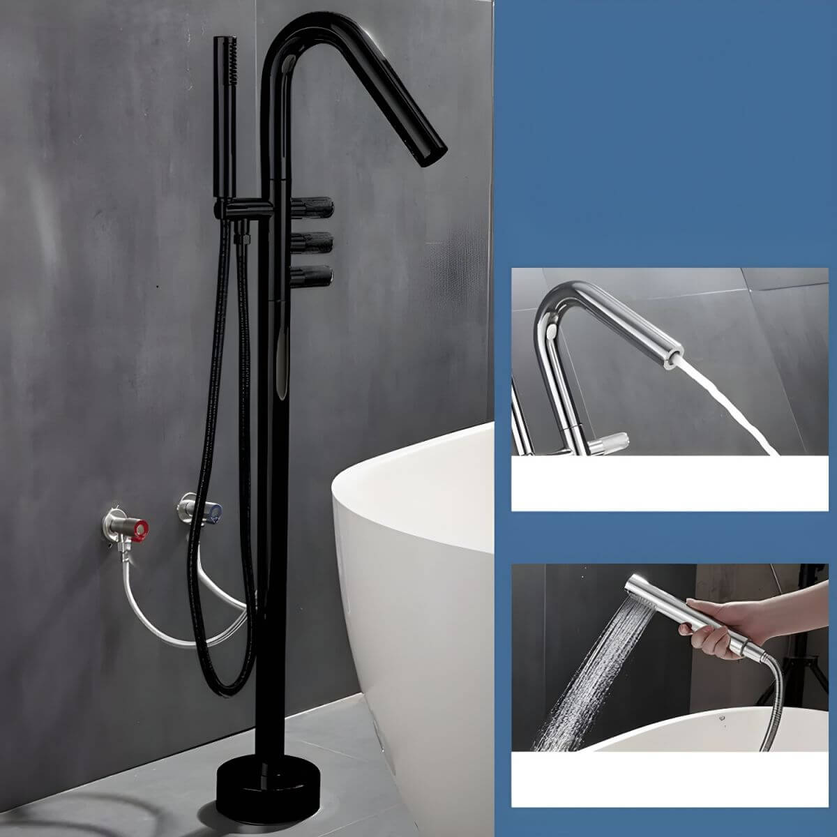 modern free standing bathtub faucet black