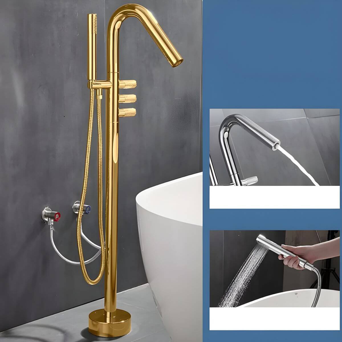 floor mounted bathtub faucet with high arc spout