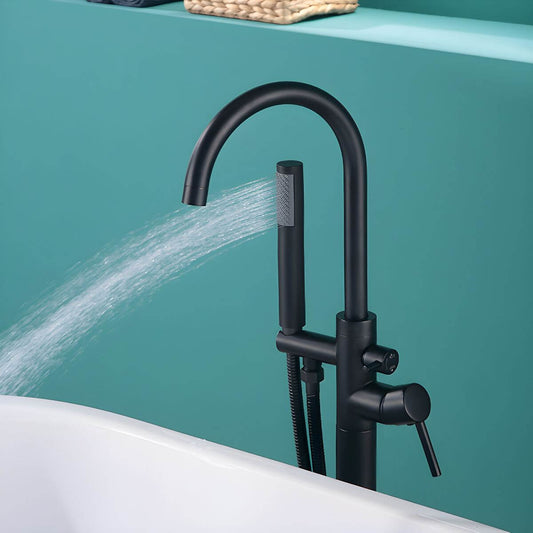 Modern Free Standing Bathtub Faucet in Black